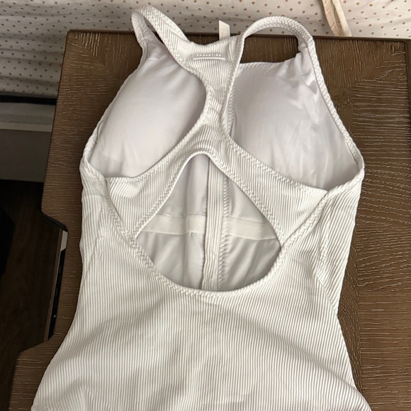 Fabletics White Ribbed Zip-Up Swimsuit - Picture 3 of 3